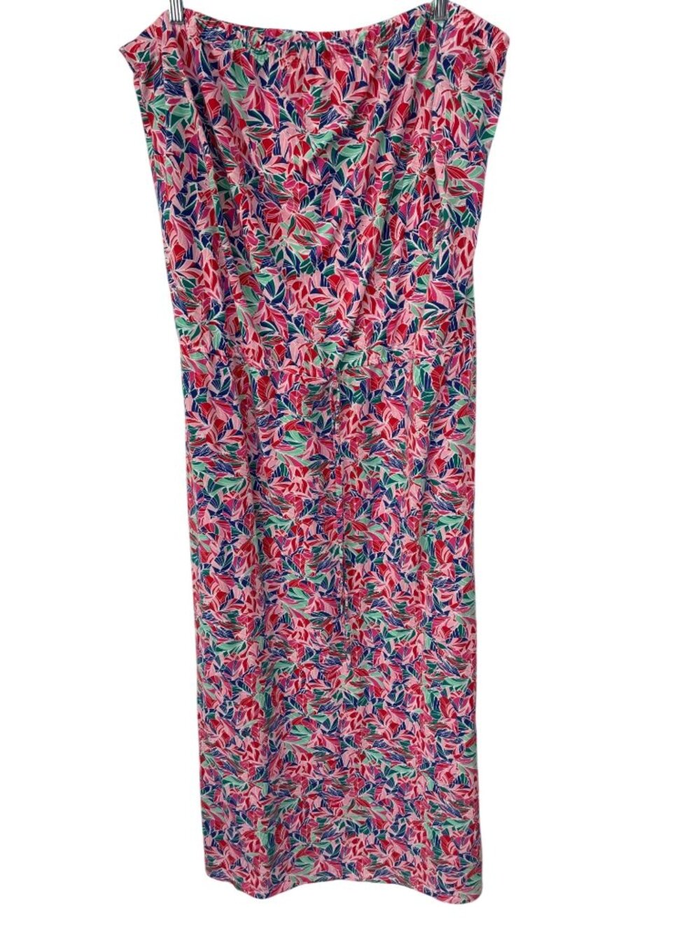 Anthology Maxi Dress Size 26 Strapless Leaf Print Drawstring Waist Multicolor